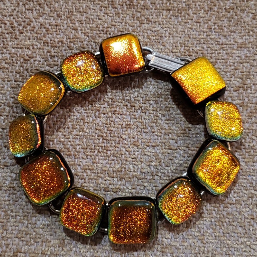 Orange-Gold and Green Tone DICHROIC Bracelet